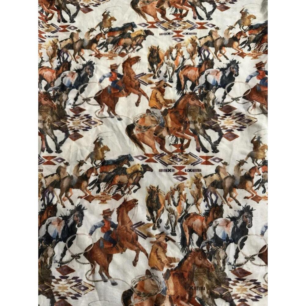 Janz Brand Women’s Small Western Style Mesh Top Horsing Around Cowboy Print - Picture 2 of 6